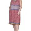 La Cera™ Plus Size V-Neckline Empire Waist Border Print Dress Shop