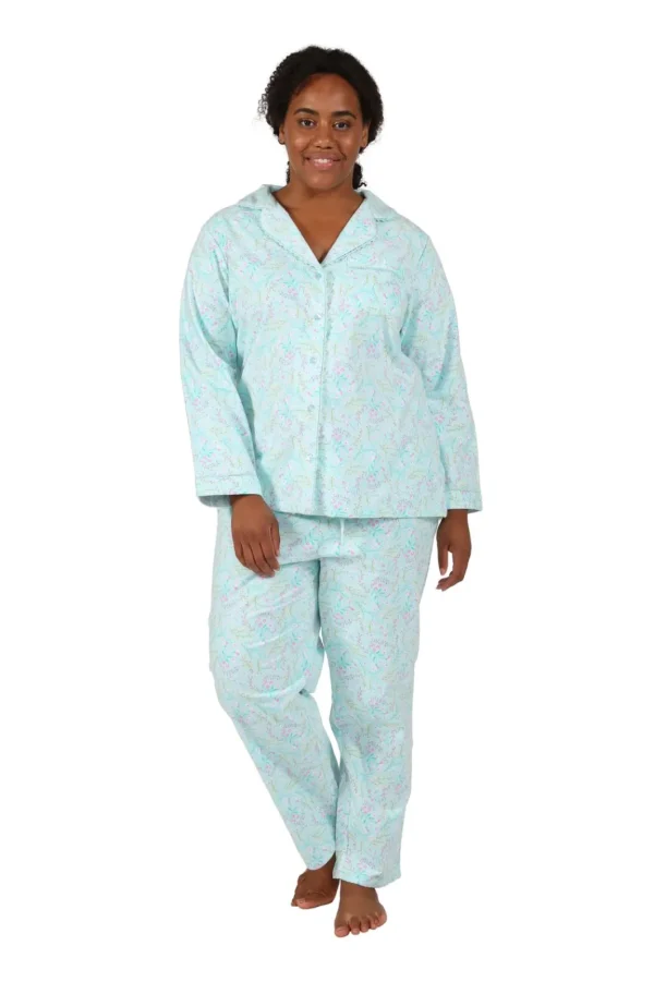 La Cera™ Plus Size Wispy Floral Long Flannel Pajama Set Online