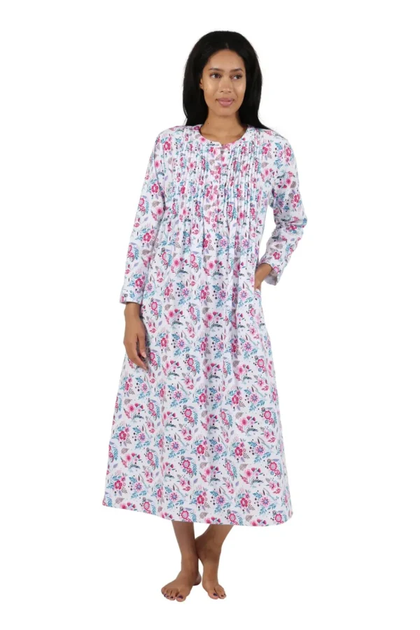 La Cera™ Print Flannel Nightgown With Release Pleats Pink Sale