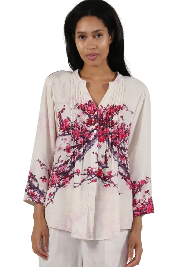 La Cera™ Printed Long Sleeve Rayon Pajamas Pink New