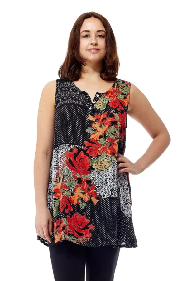 La Cera™ Printed Sleeveless A-Line Top Fashion