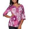 La Cera™ Purple Floral Cotton Voile Embroidered Tunic Store