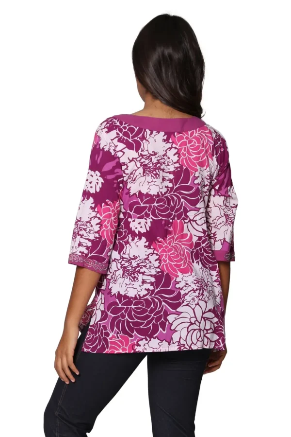 La Cera™ Purple Floral Cotton Voile Embroidered Tunic Store