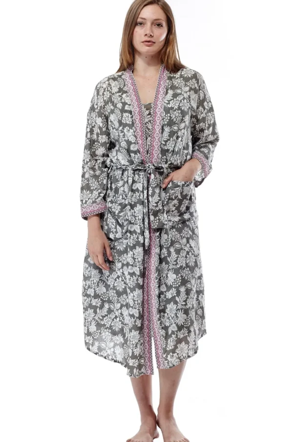 La Cera™ Rayon Floral Robe Sage Flash Sale