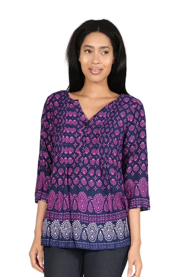 La Cera™ Rayon Print Tunic Navy Hot