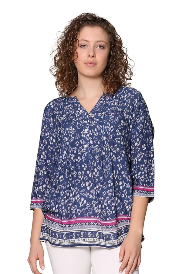 La Cera™ Rayon Print Tunic Blue Clearance