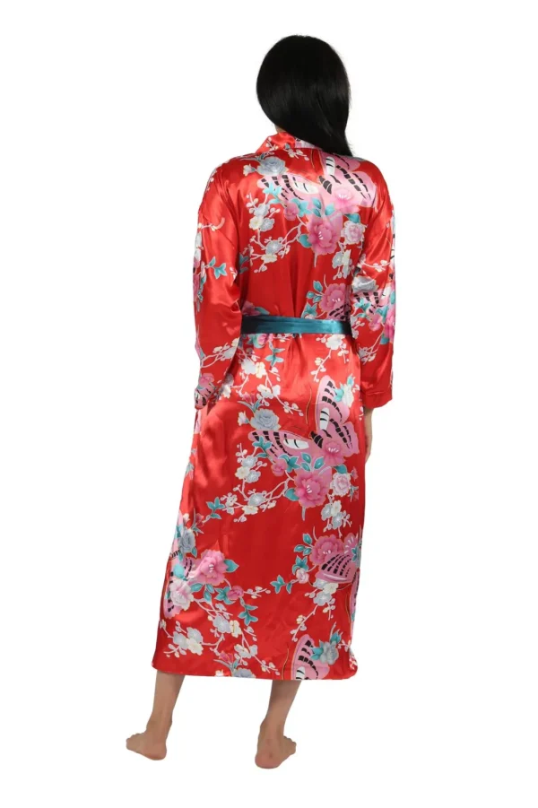 La Cera™ Reversible Floral Satin Robe Red Cheap