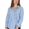 La Cera™ Seersucker Embroide Button Front Shirt Sale