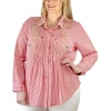 La Cera™ Seersucker Embroide Button Front Shirt - Plus Size Outlet