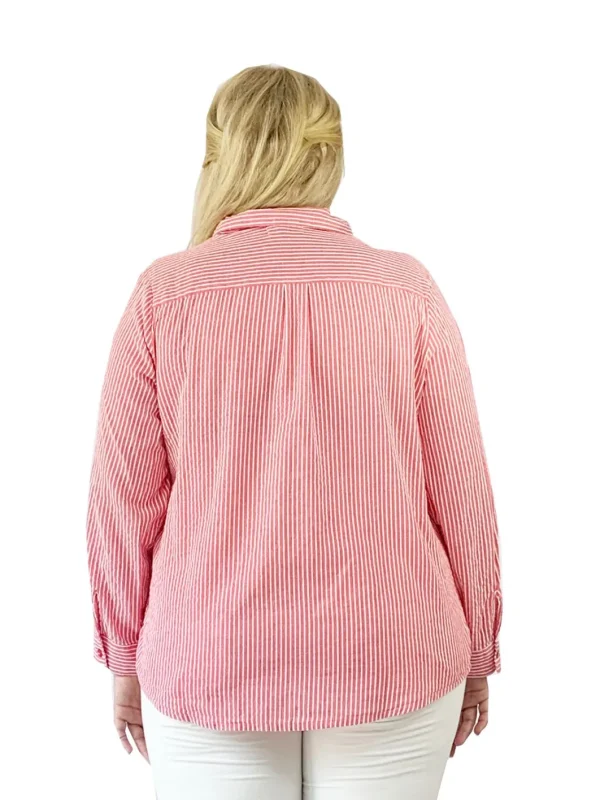 La Cera™ Seersucker Embroide Button Front Shirt - Plus Size Outlet