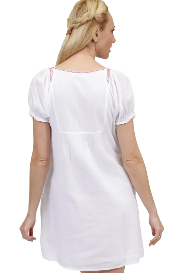 La Cera™ Short Sleeve Embroidered Peasant Chemise White/Multi Shop