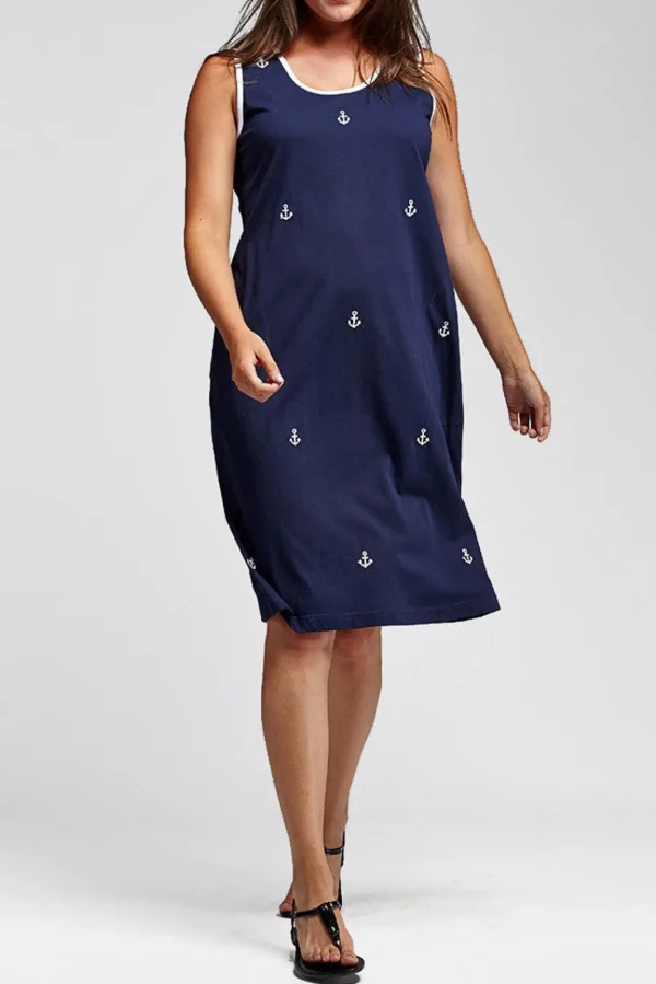 La Cera™ Sleeveless Anchor Print Dress Navy Sale