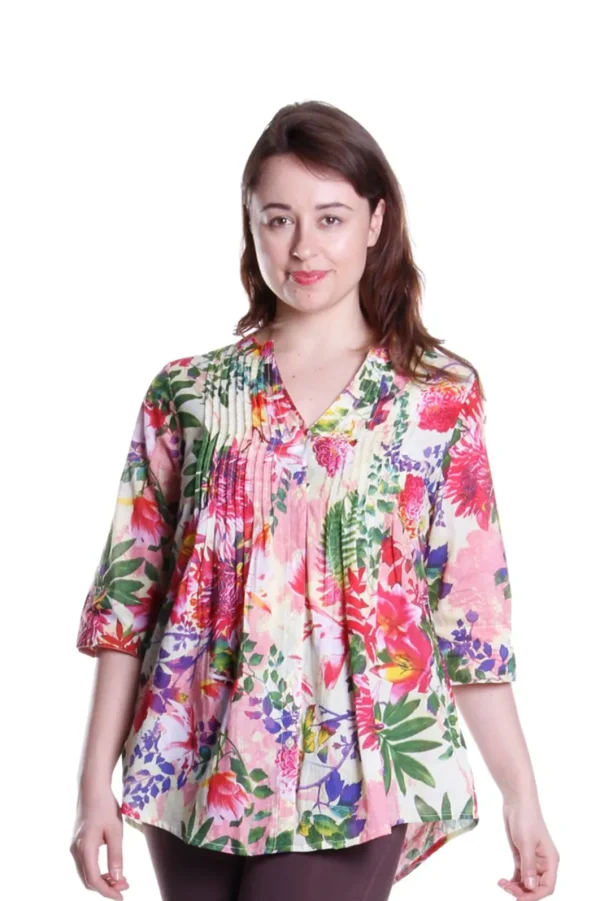 La Cera™ Tropical Garden Release Print Tunic Multi Flash Sale