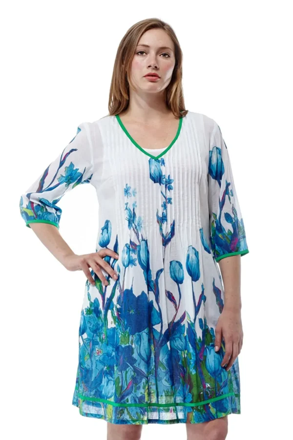 La Cera™ Tulip Print Pleated Tunic Dress Blue Outlet