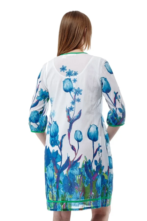 La Cera™ Tulip Print Pleated Tunic Dress Blue Outlet