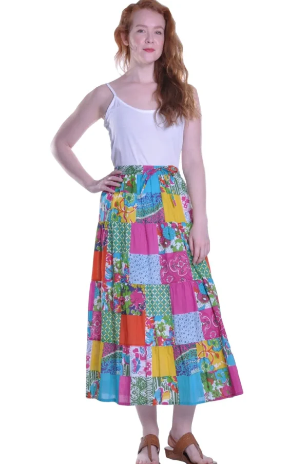 La Cera™ Vibrant Patchwork Tiered Maxi Skirt Outlet