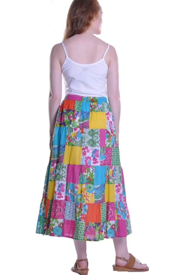 La Cera™ Vibrant Patchwork Tiered Maxi Skirt Outlet