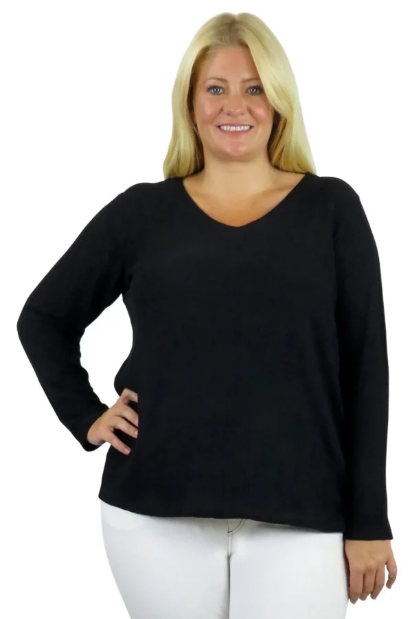 La Cera™ V-Neck Comfort Collection Long Sleeve Top - Plus Size Cheap